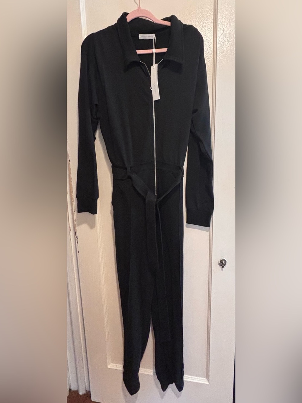 Jonathan Simkhai Black L Zip Front Utility Jumpsuit Long Sleeve Jogger Fall NWT